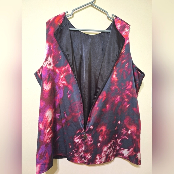 ELIE TAHARI 3X Silk abstract black purple red sleeveless zip up blouse shirt top - Picture 6 of 6